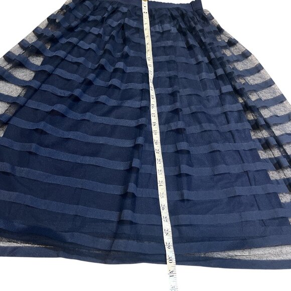 METRO WEAR Midi Skirt Size Medium Navy Blue Sheer Horizontal Stripes Lined - Picture 10 of 11